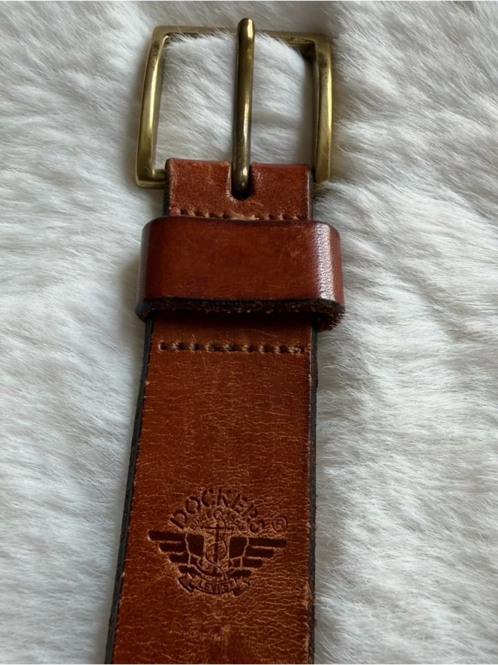 Brown Leather Belt Women Size 38 Brass Buckle Vintage Unisex